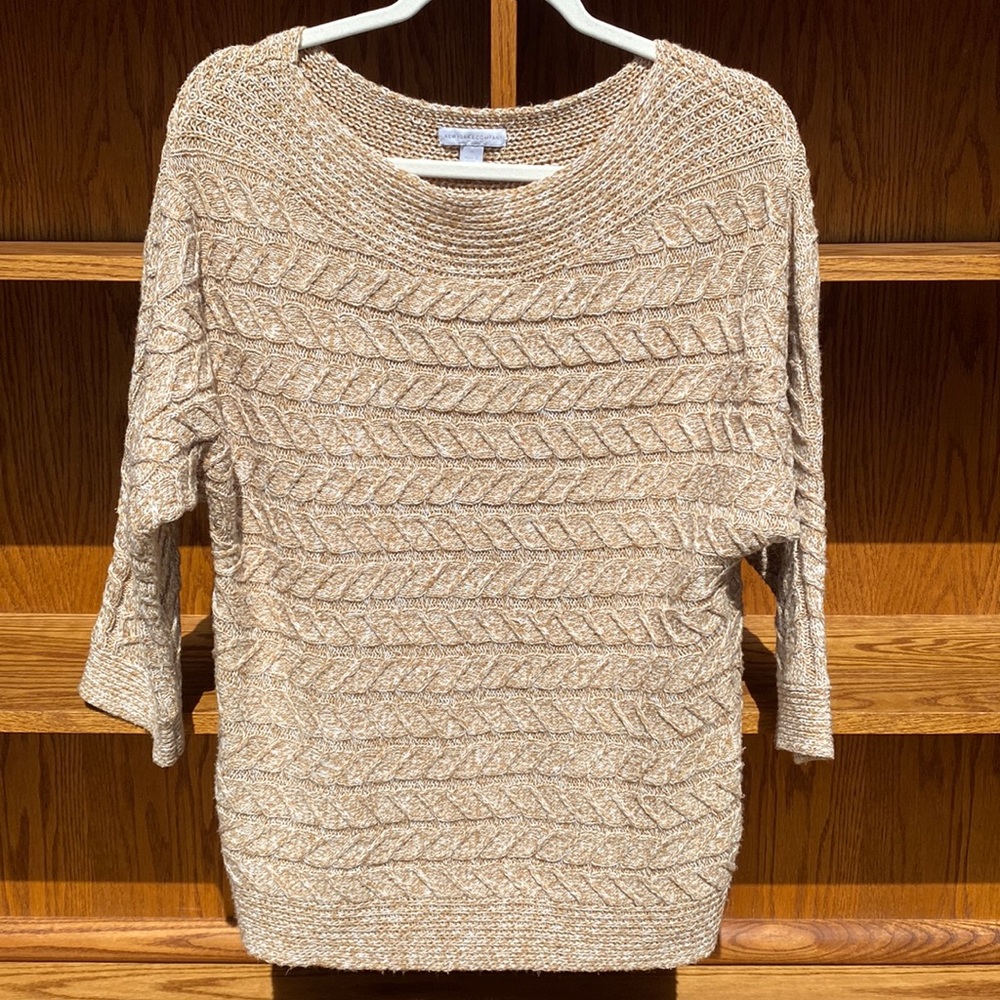 New York & Company Oatmeal 3/4 Sleeve Boat-Neck Sweater